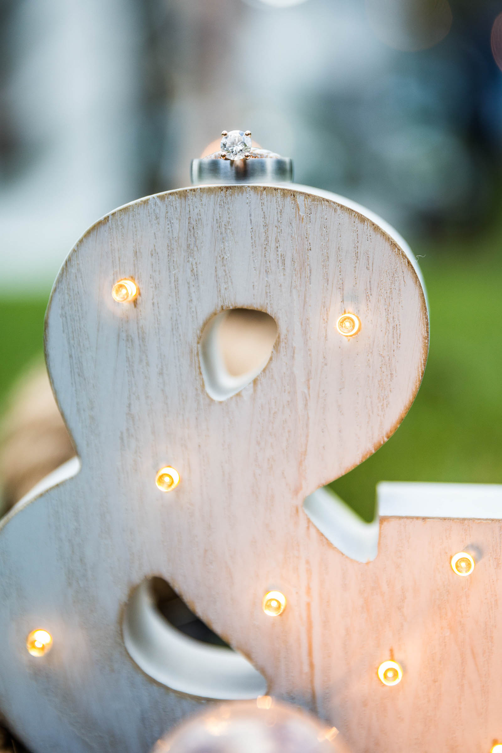 Rustic wedding decor ampersand with twinkle lights
