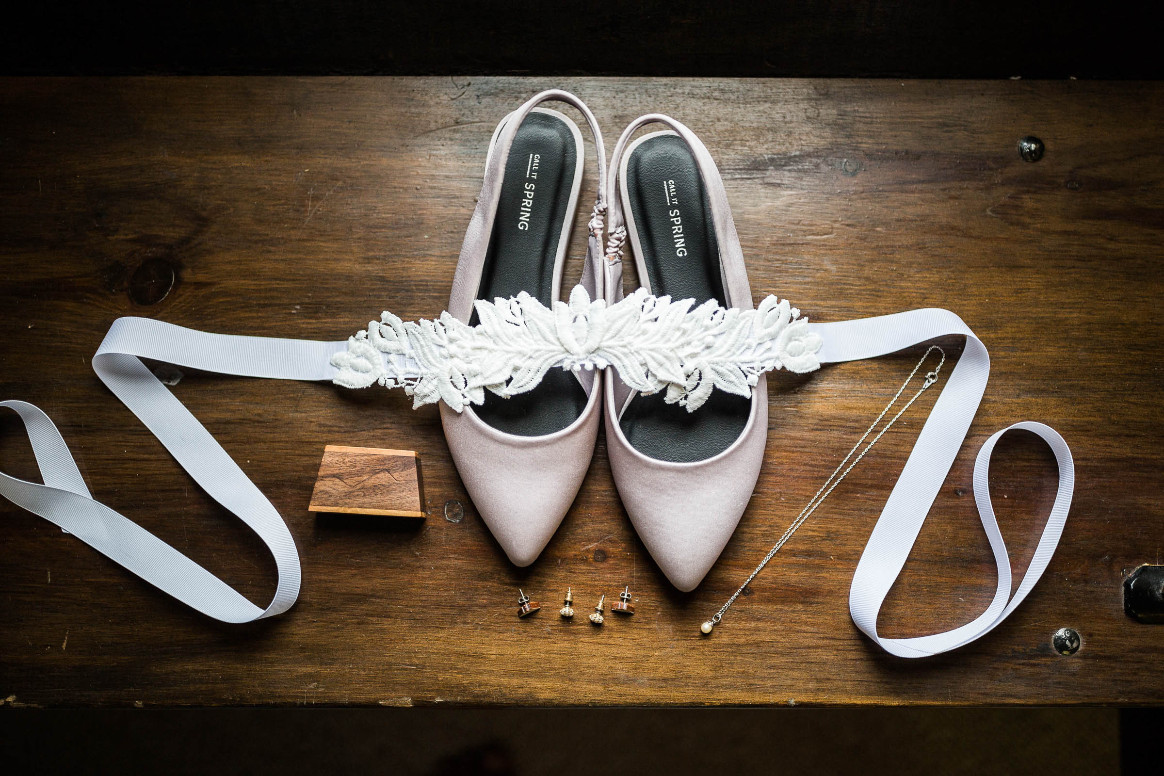 White wedding shoes with white crystal wedding belt