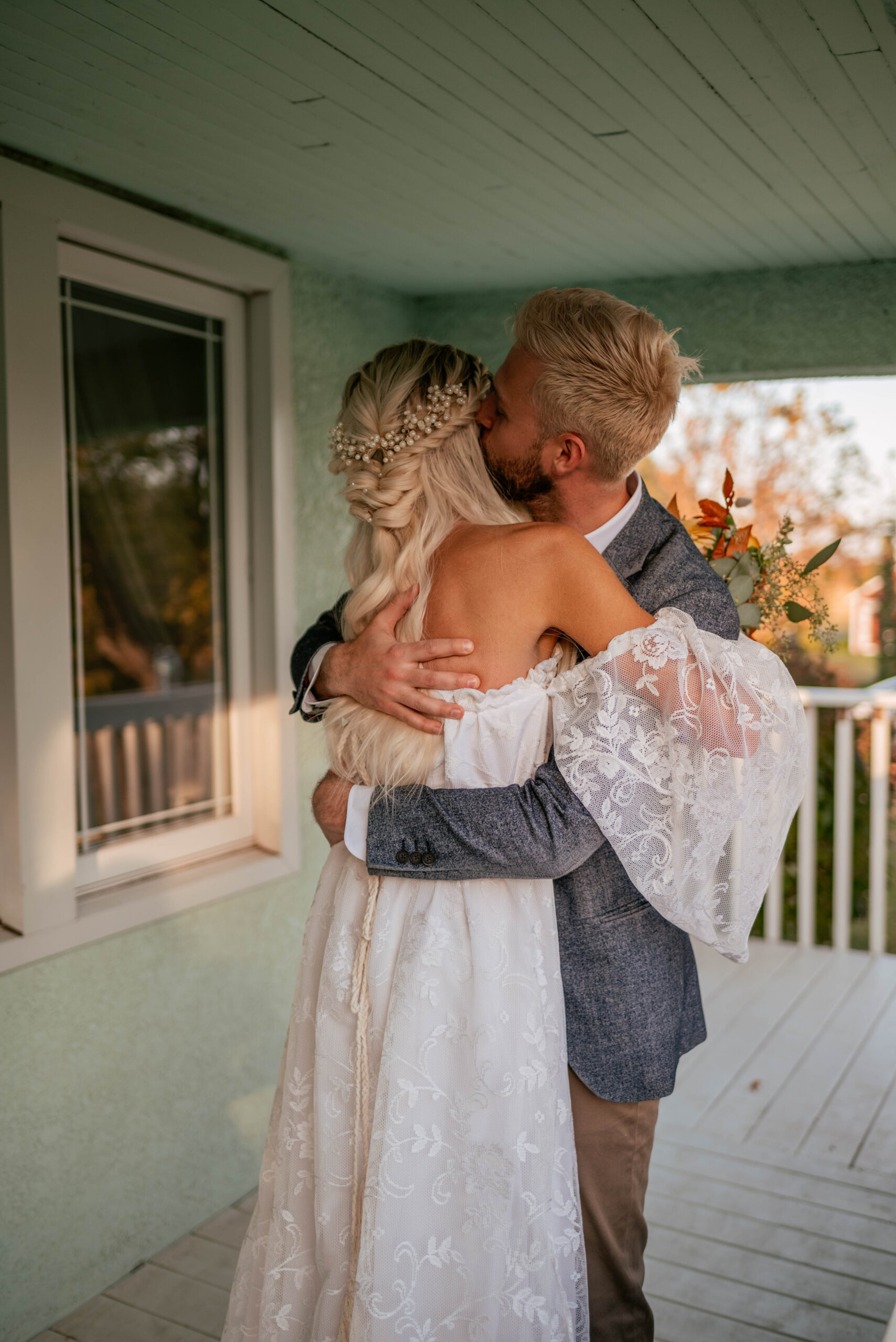 Bride and Groom hugging