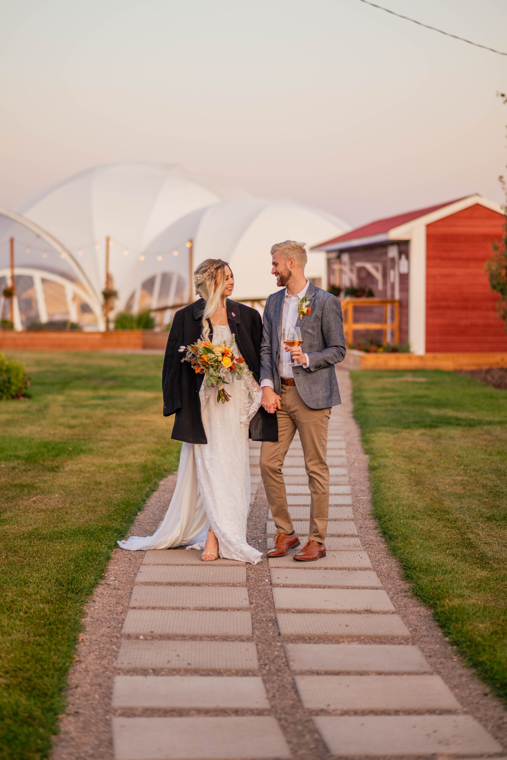 Bride and Groom under canopy